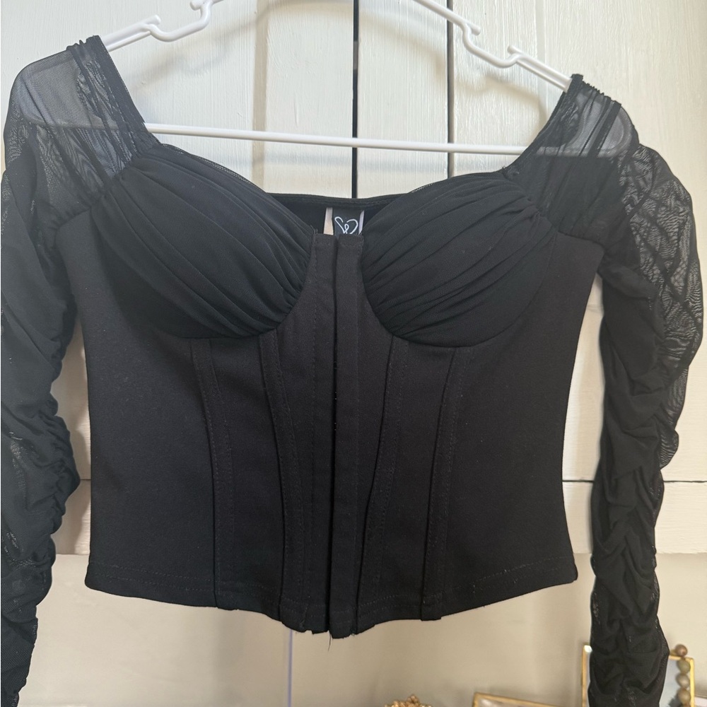 Windsor Black Mesh Sleeve Crop Top